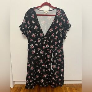 Wrap black floral dress